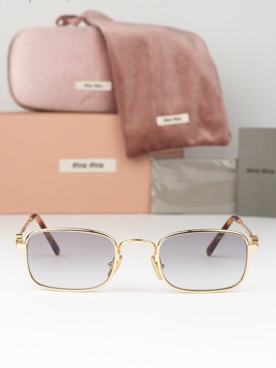 Miu Miu Women Sunglasses Gold Clear Gradient Grey Rectangle MUA53S 5AK04O NEW main image 7